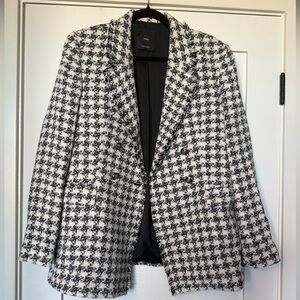 Mango Black and White Houndstooth Double-Breasted Blazer